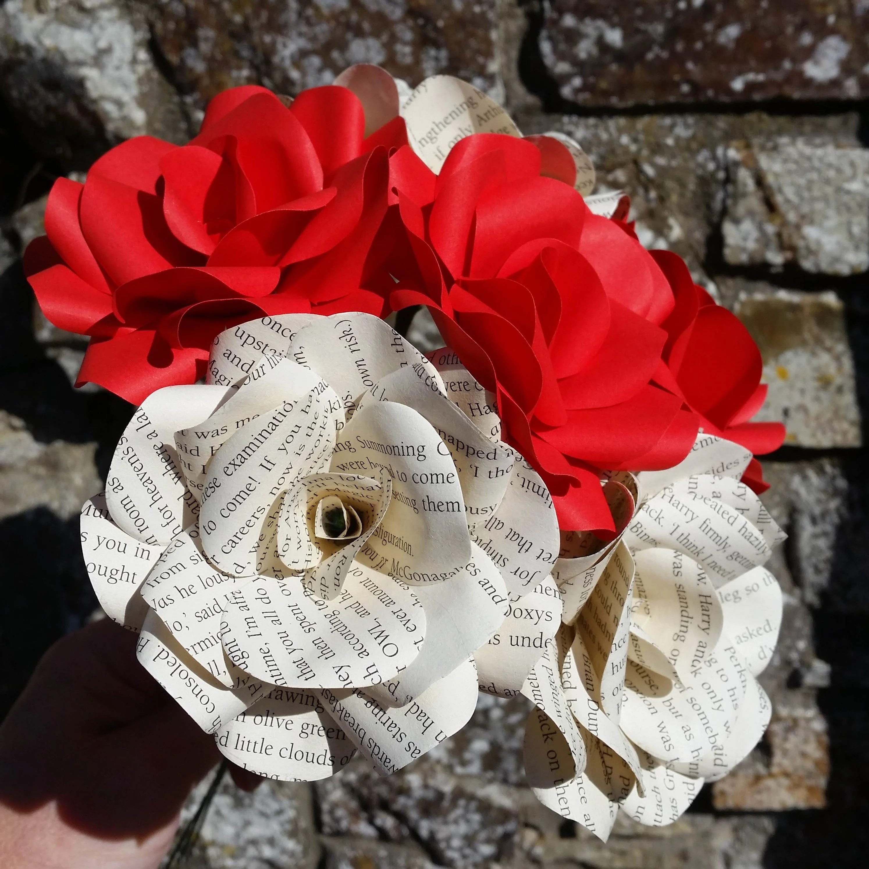 6 x Book Paper Flower Roses, Red Roses Mixed Bouquet, Handmade Paper Flowers - Image 3