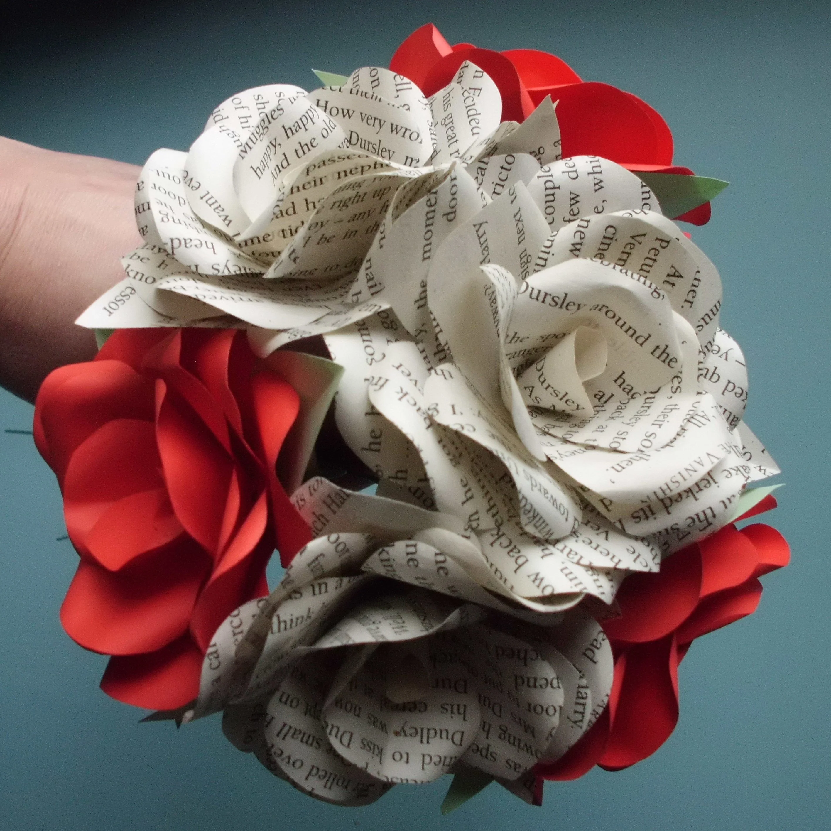 6 x Book Paper Flower Roses, Red Roses Mixed Bouquet, Handmade Paper Flowers - Image 4