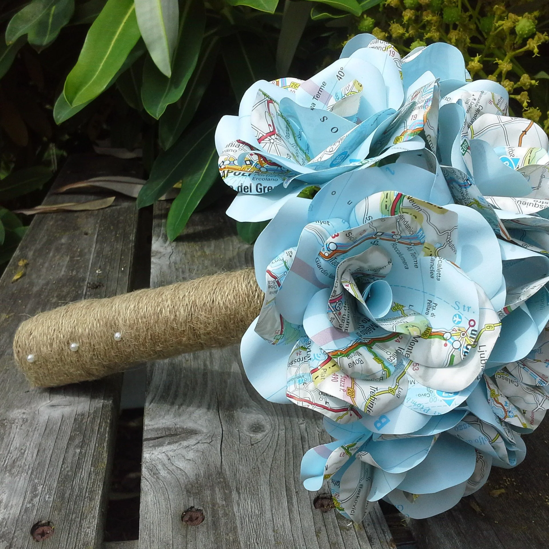 Map Rose Paper Flower Bridal Bouquet - Wedding Flowers - Image 3