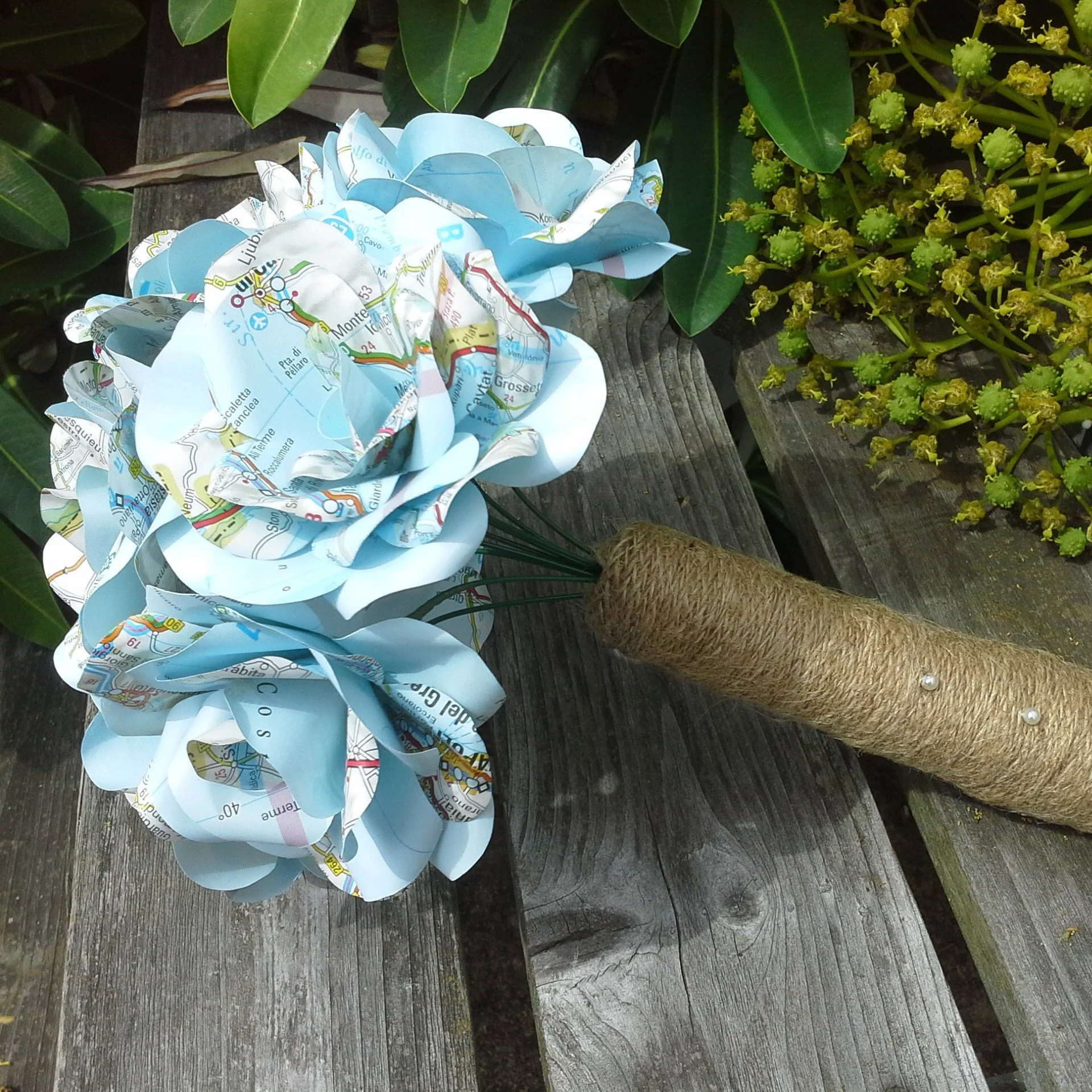 Map Rose Paper Flower Bridal Bouquet - Wedding Flowers - Image 4