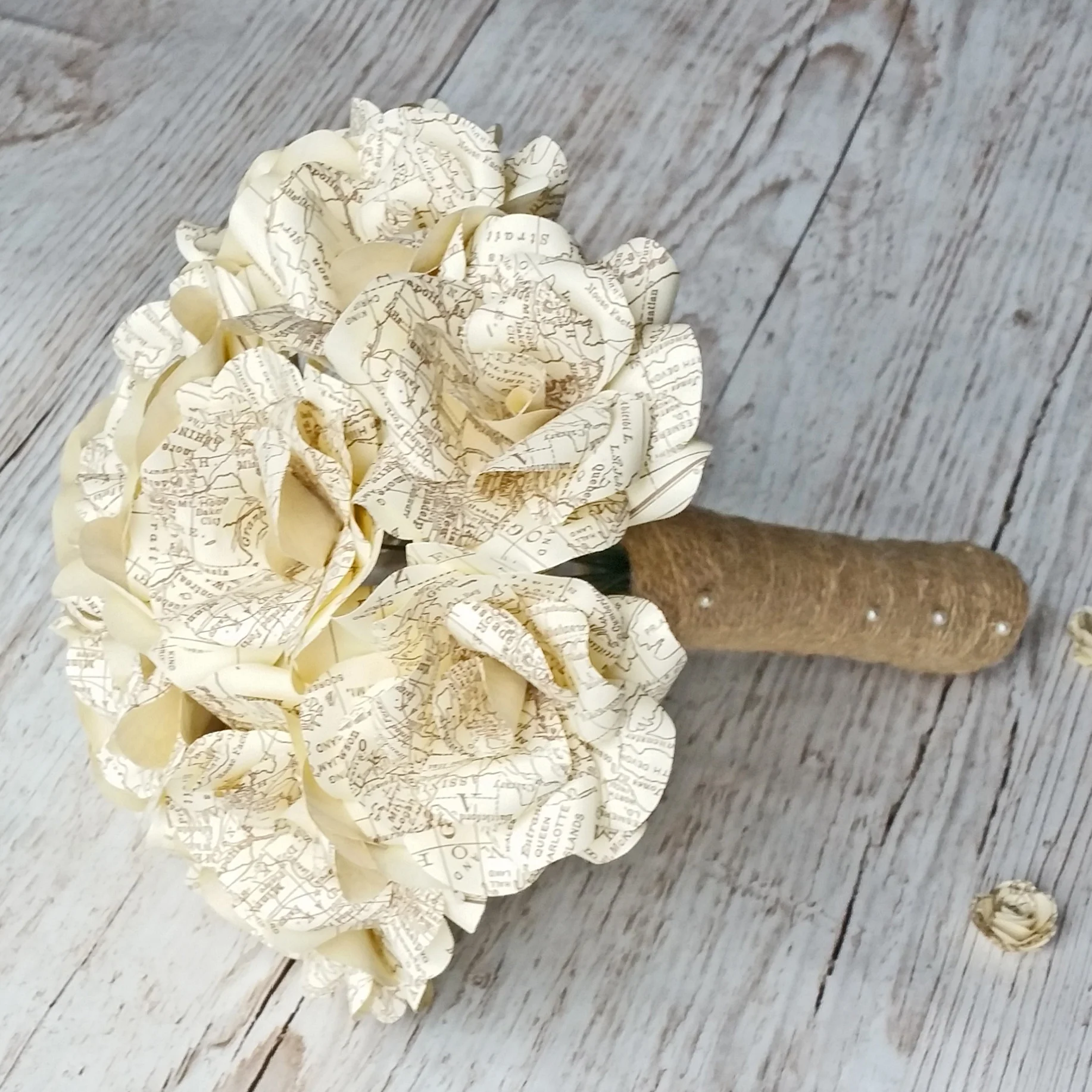 Vintage Map Paper Flower Bridal Bouquet - Image 3
