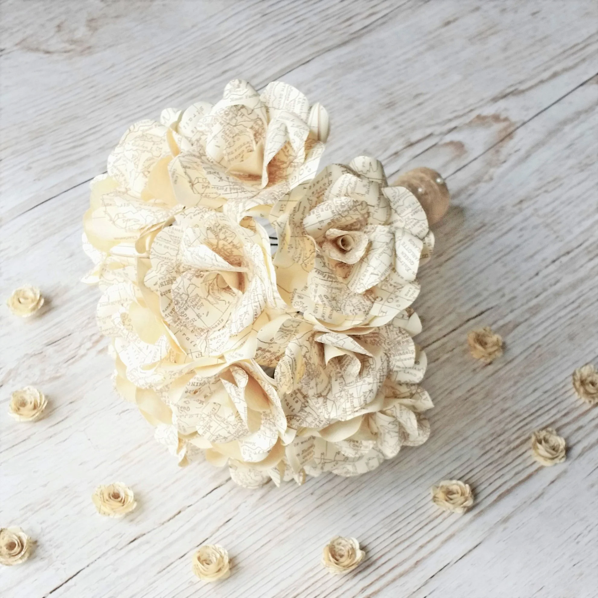 Vintage Map Paper Flower Bridal Bouquet - Image 6