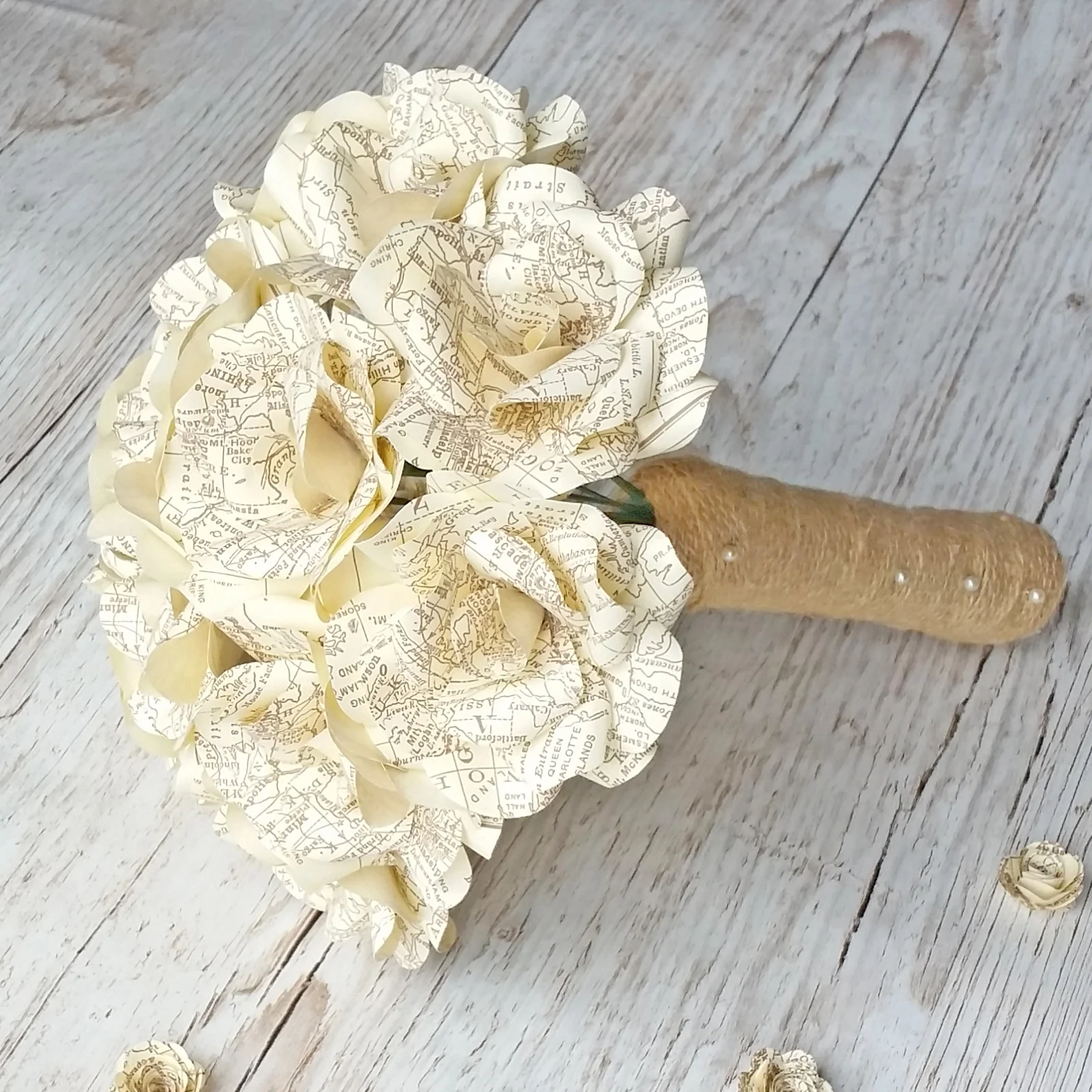 Vintage Map Paper Flower Bridal Bouquet - Image 7
